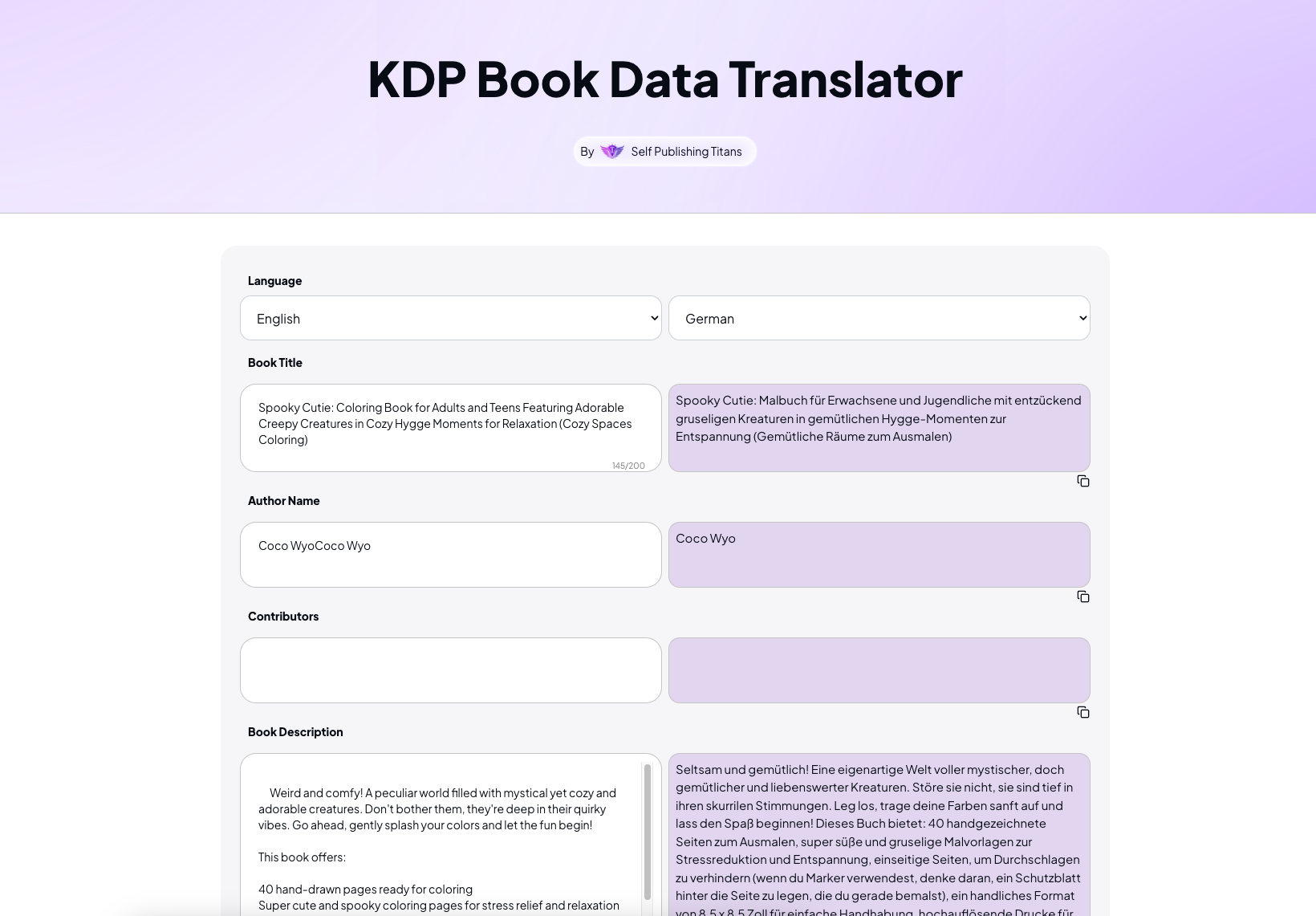 KDP Book Data Translator